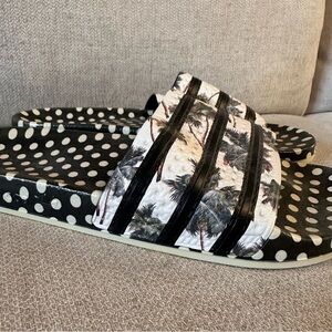 Adidas Adilette Tropical Black and White Polka Dot Slide Sandals FARM Collab